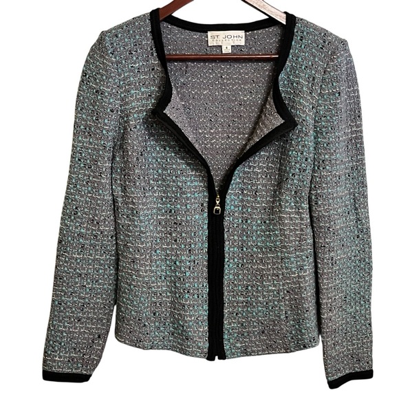St John Collection Zip Front Knit Multi Color Lightweight Jacket Women’s size 6 - Picture 1 of 10